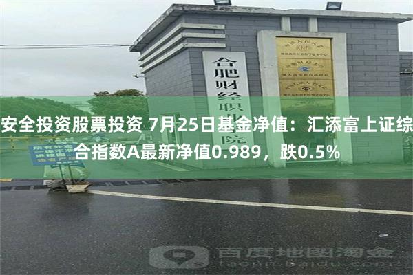 安全投资股票投资 7月25日基金净值：汇添富上证综合指数A最新净值0.989，跌0.5%